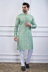 Light Green Cotton Linen Printed Kurta Pajam
