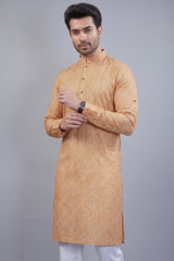 Light Orange Cotton Linen Printed Kurta Pajama - orange cotton saree