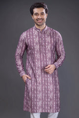 Mauve Cotton Linen Printed Kurta Pajama - cotton saree