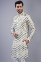 Yellow Cotton Linen Checks Printed Kurta Pajama - yellow cotton saree