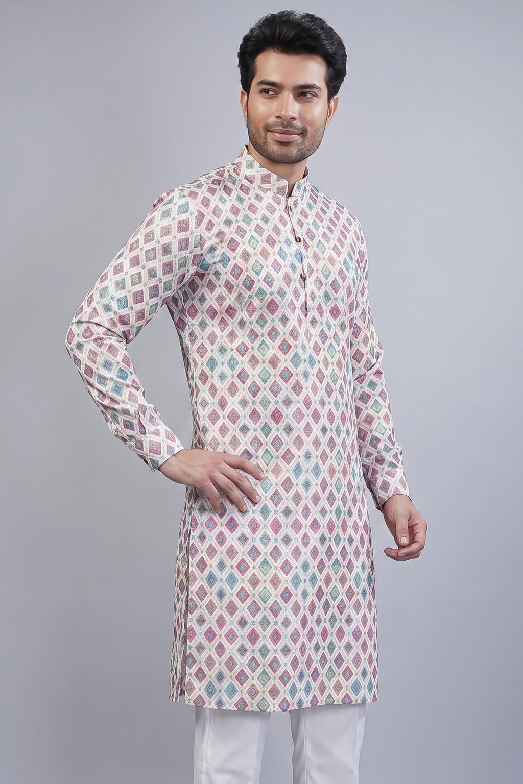 Pink Cotton Linen Checks Printed Kurta Pajama - pink cotton saree