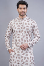 Off White Digital Paisley Printed Kurta Pajama - white saree