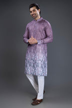 Lavender Purple Cotton Printed Kurta Pajama - purple cotton saree