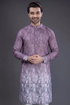 Lavender Purple Cotton Printed Kurta Pajama - purple cotton saree