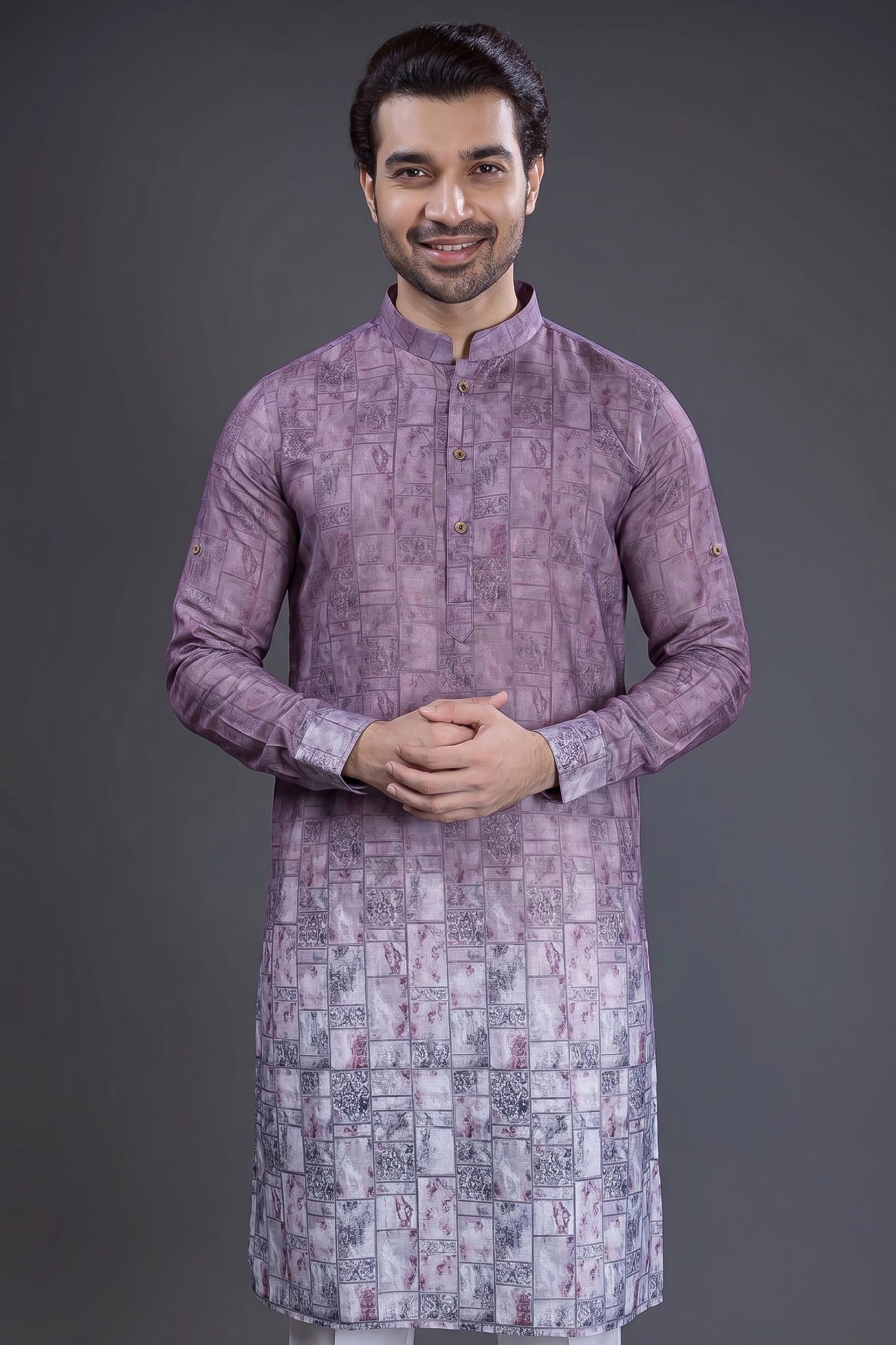 Lavender Purple Cotton Printed Kurta Pajama - purple cotton saree