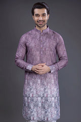 Lavender Purple Cotton Printed Kurta Pajama - purple cotton saree