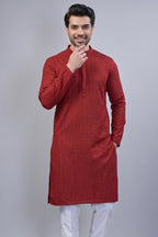 Red Art Silk Embroidered Kurta Pajama - red silk saree embroidered