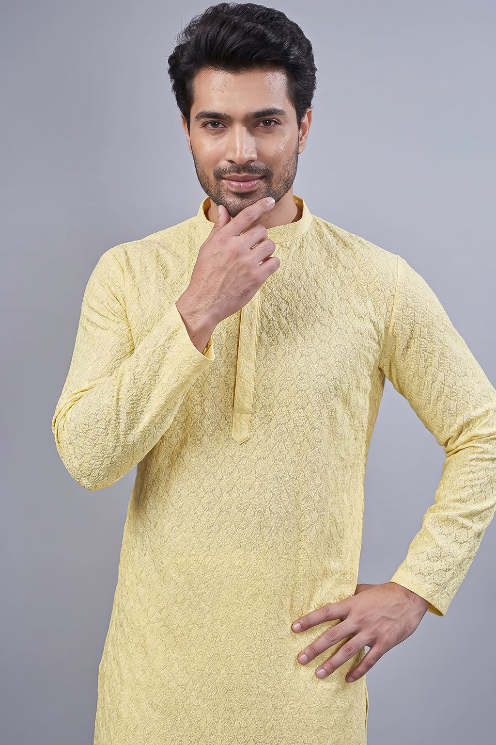 Light Yellow Art Silk Embroidered Kurta Pajama - red silk saree embroidered