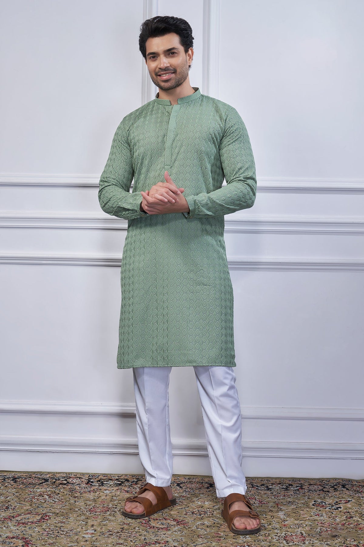 Sage Green Art Silk Embroidered Kurta Pajama