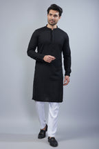 Black Art Silk Embroidered Kurta Pajama - red silk saree embroidered