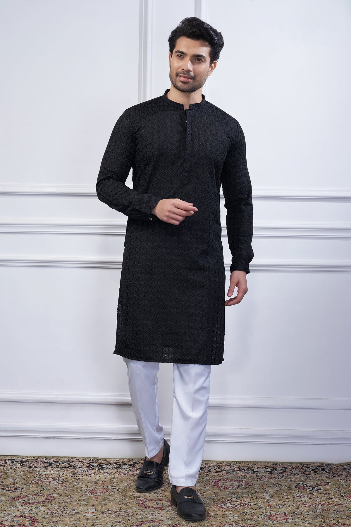 Black Art Silk Embroidered Kurta Pajama