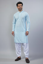 Light Blue Art Silk Lucknowi Embroidered Kurta Pajama - red silk saree embroidered