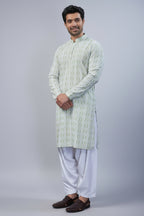 Light Green Art Silk Lucknowi Embroidered Kurta Pajama - red silk saree embroidered