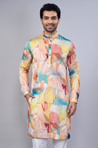 Multi Colored Silk Printed Kurta Pajama - red silk saree