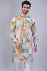 Green and Multi Colored Silk Kurta Pajama - red silk saree