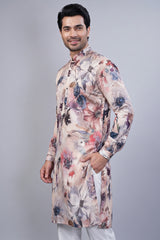 Multi Colored Silk Floral Printed Kurta Pajama