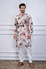 Multi Colored Silk Floral Printed Kurta Pajama