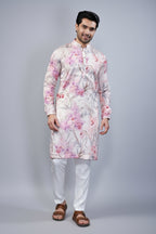 Off White and Pink Floral Printed Kurta Pajama - pink saree