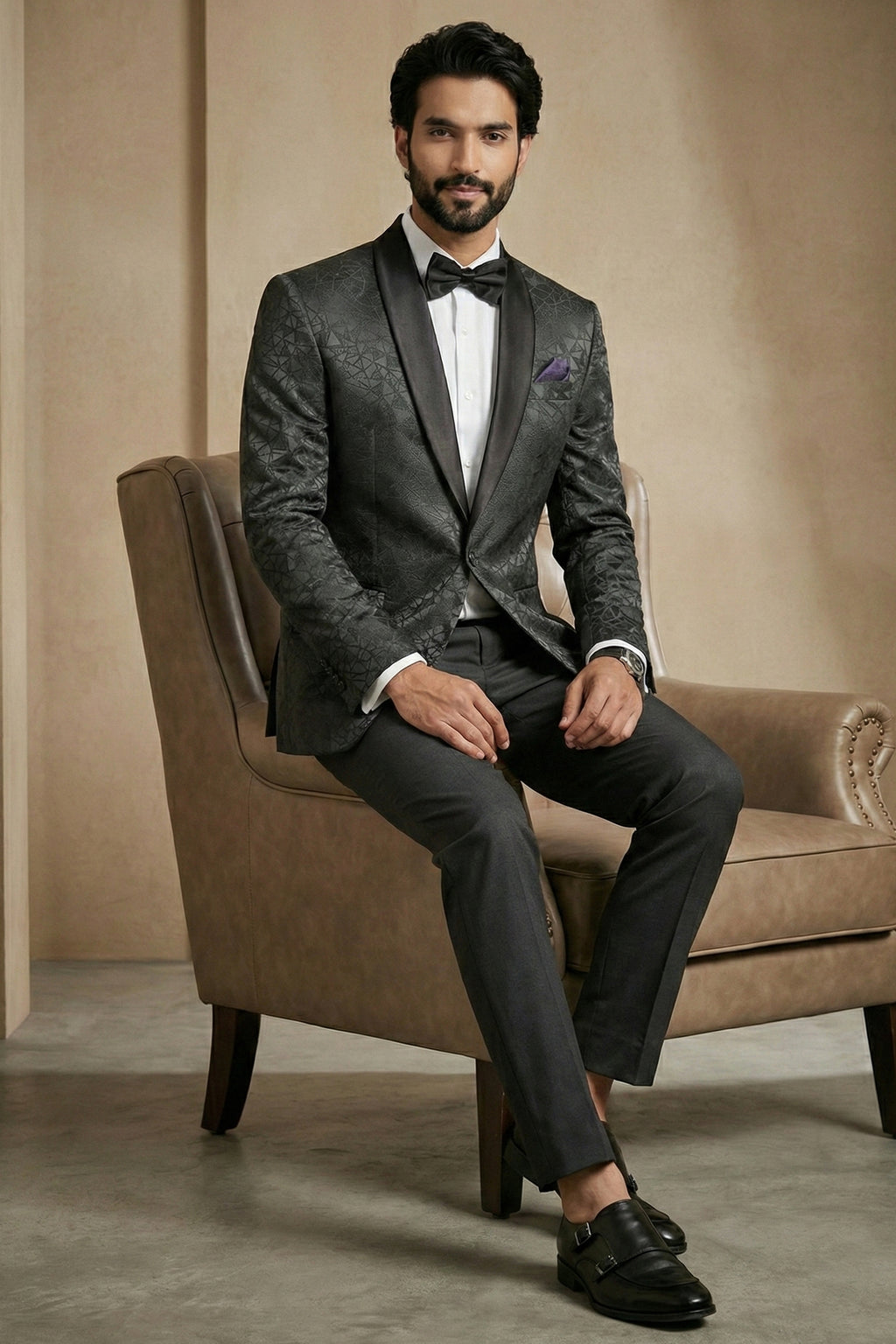 Black Jacquard 2 Piece Suit