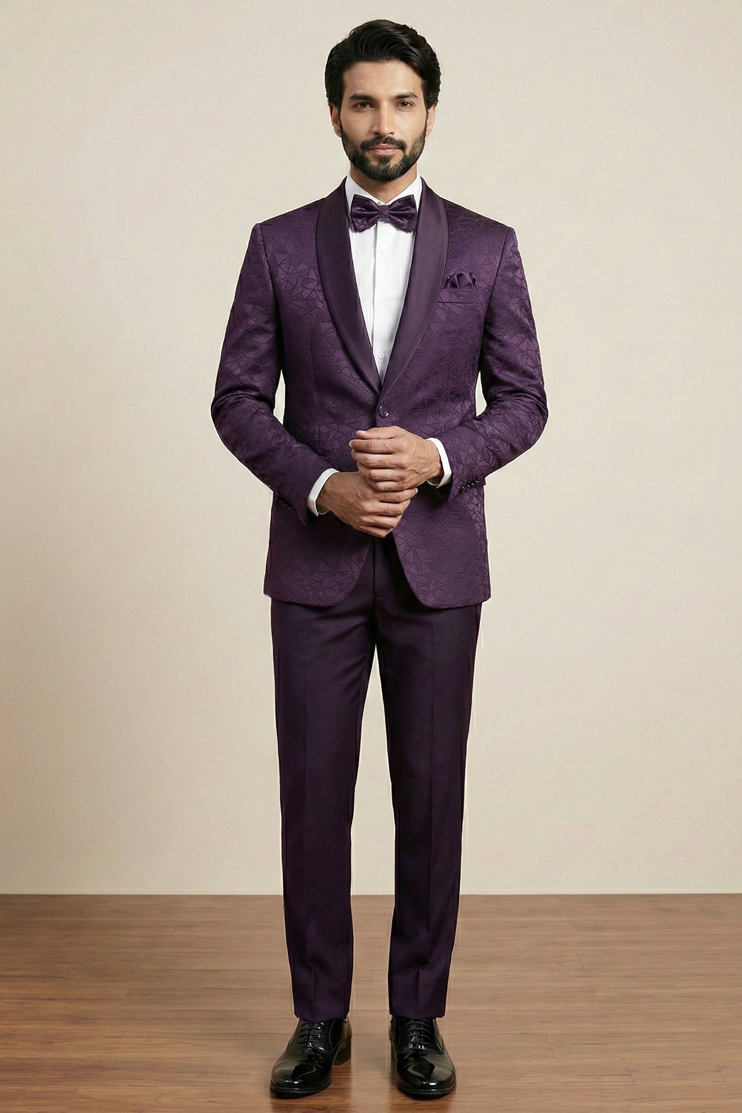 Purple Jacquard 2 Piece Suit