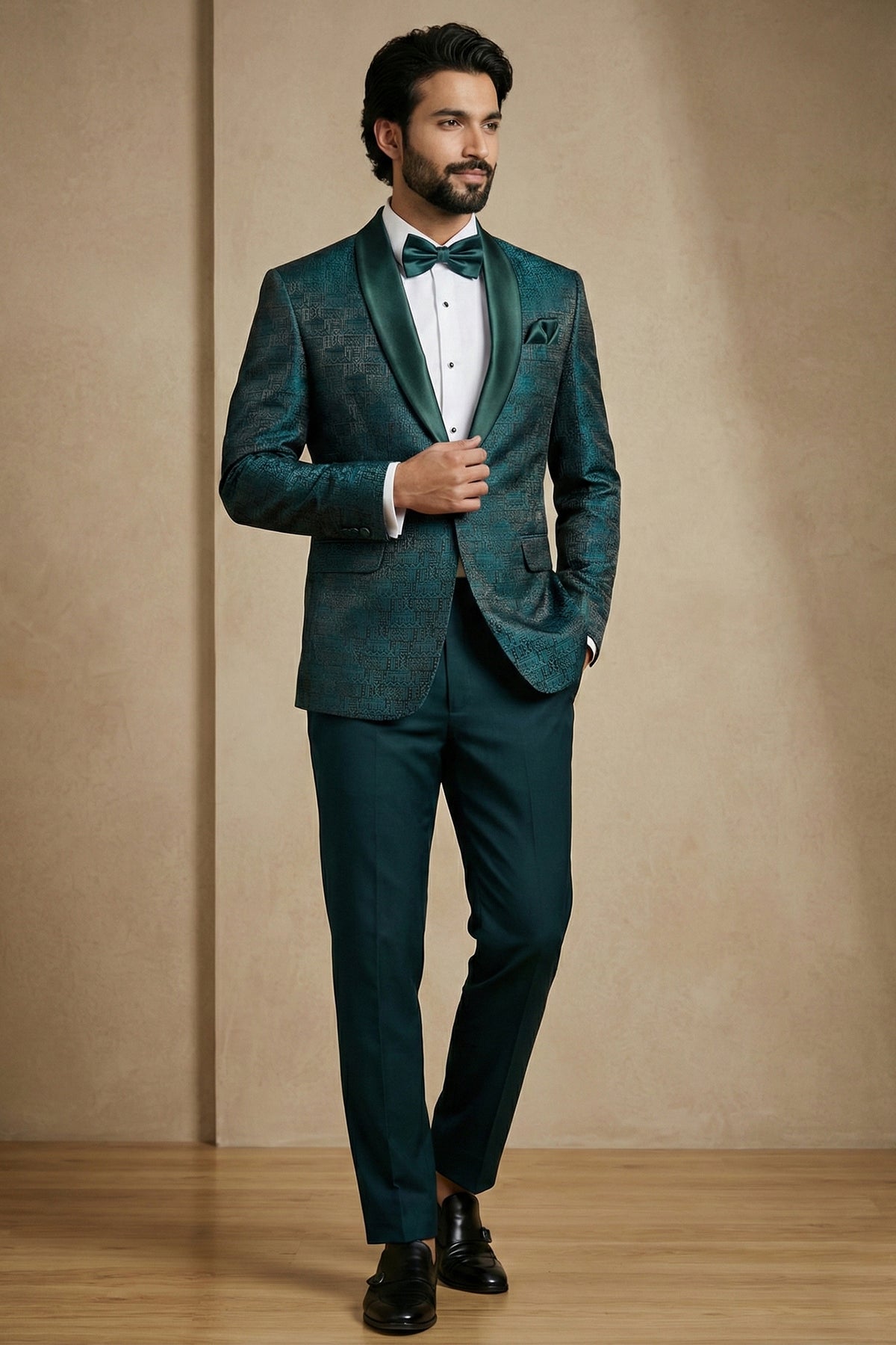 Teal Green Jacquard 2 Piece Suit