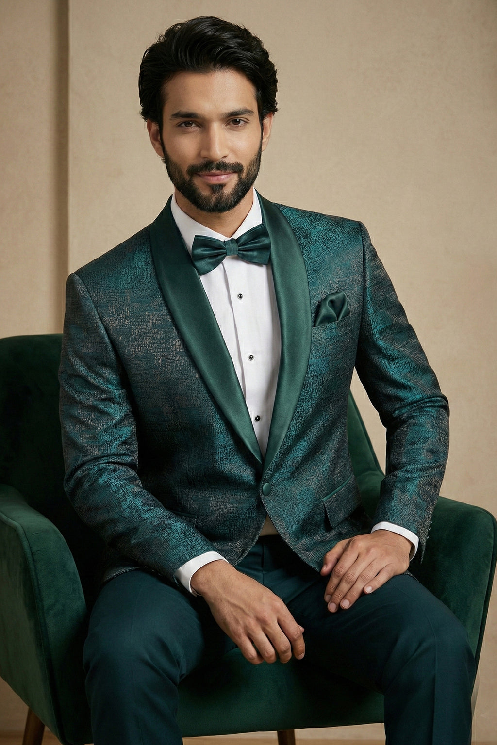Teal Green Jacquard 2 Piece Suit