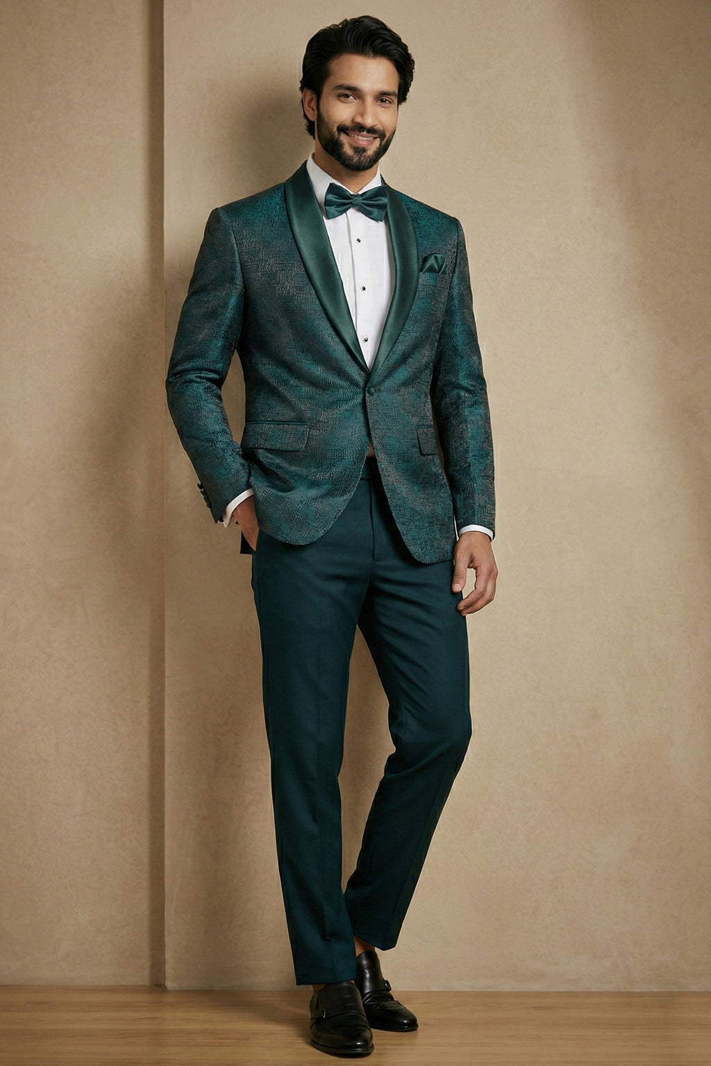 Teal Green Jacquard 2 Piece Suit