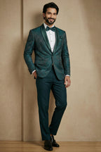 Teal Green Jacquard 2 Piece Suit