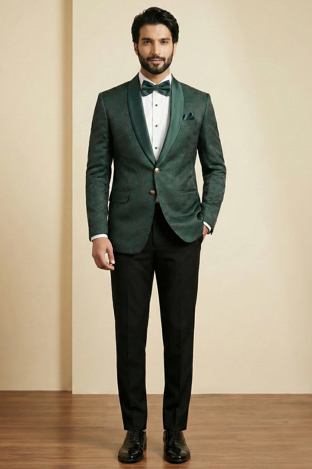 Green Jacquard 2 Piece Suit