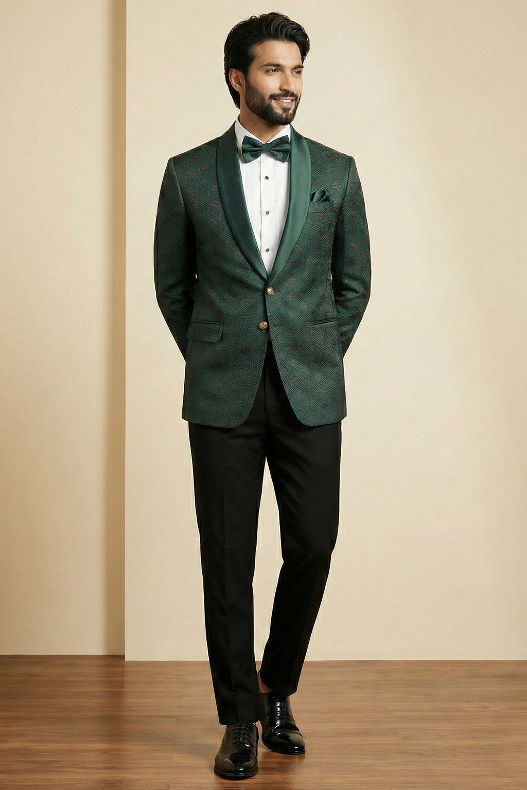 Green Jacquard 2 Piece Suit