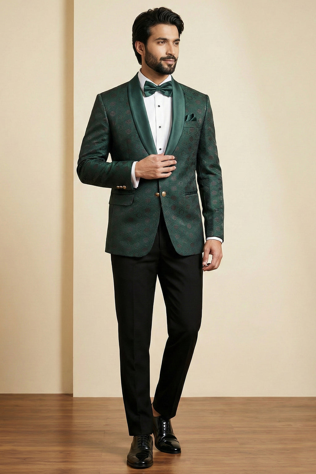 Green Jacquard 2 Piece Suit