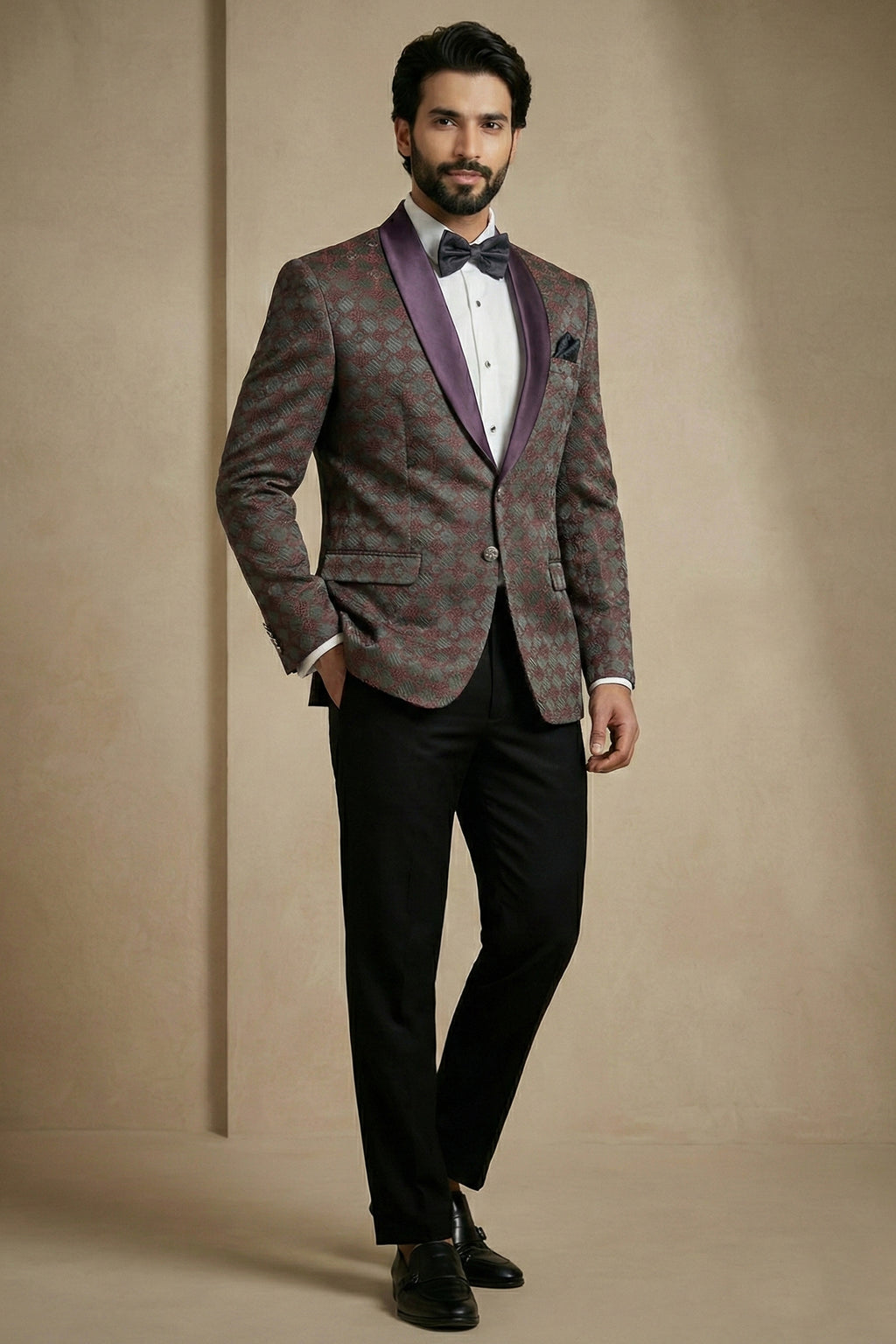 Mauve Jacquard 2 Piece Suit