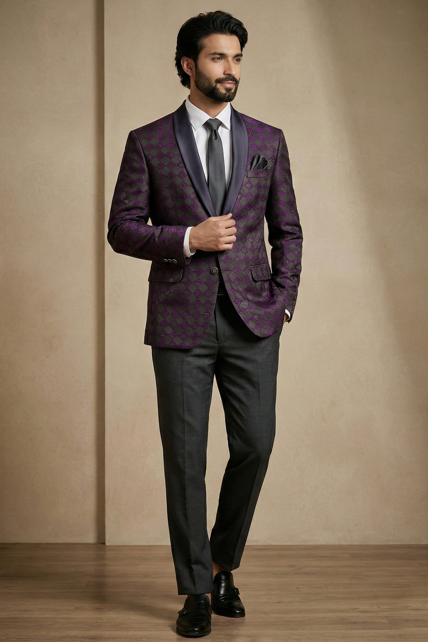 Purple Jacquard 2 Piece Suit
