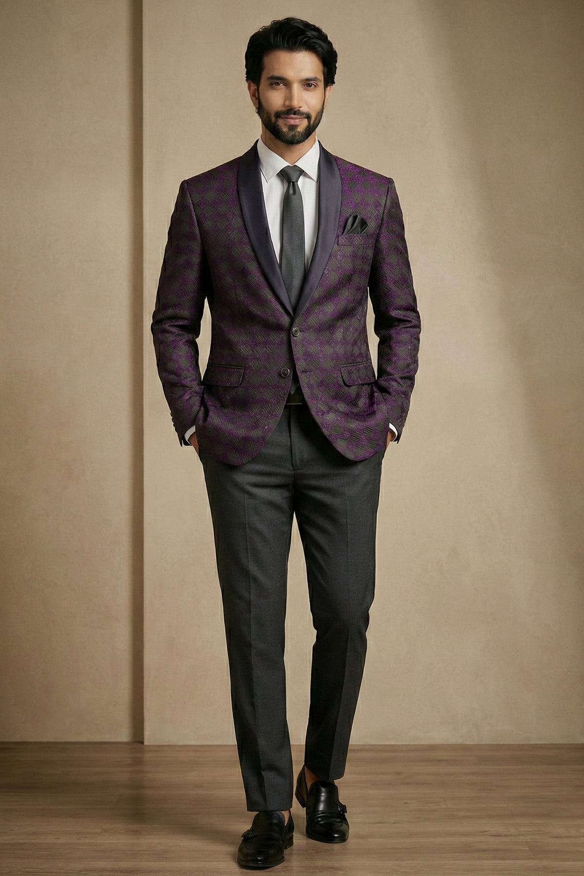 Purple Jacquard 2 Piece Suit