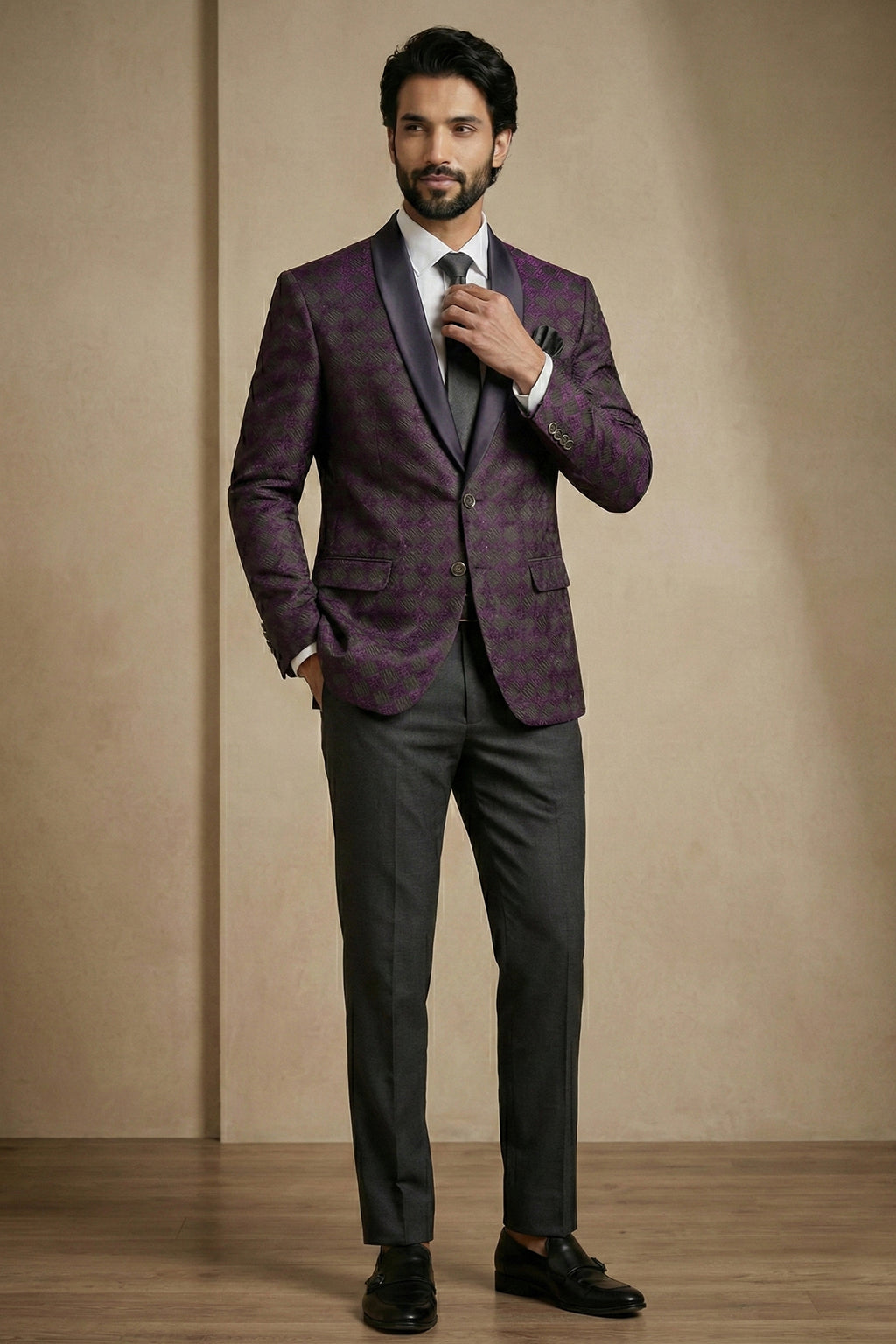 Purple Jacquard 2 Piece Suit