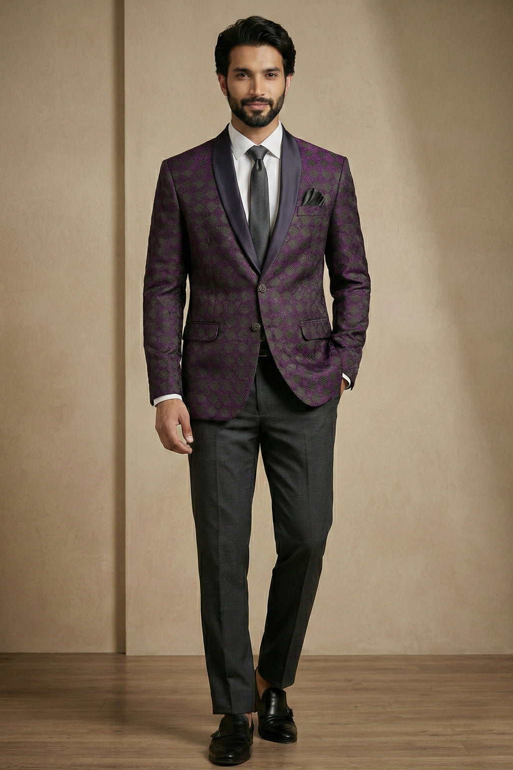 Purple Jacquard 2 Piece Suit