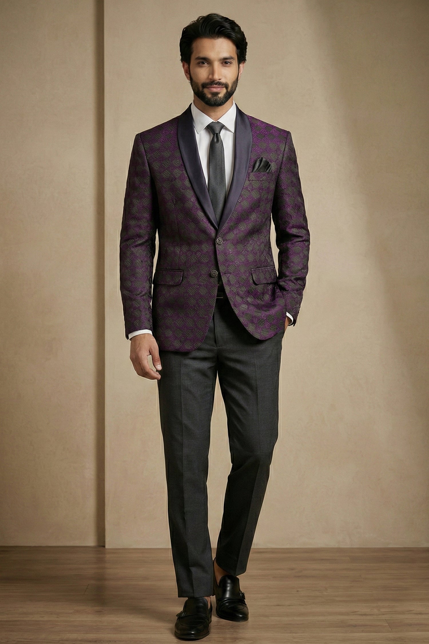 Purple Jacquard 2 Piece Suit