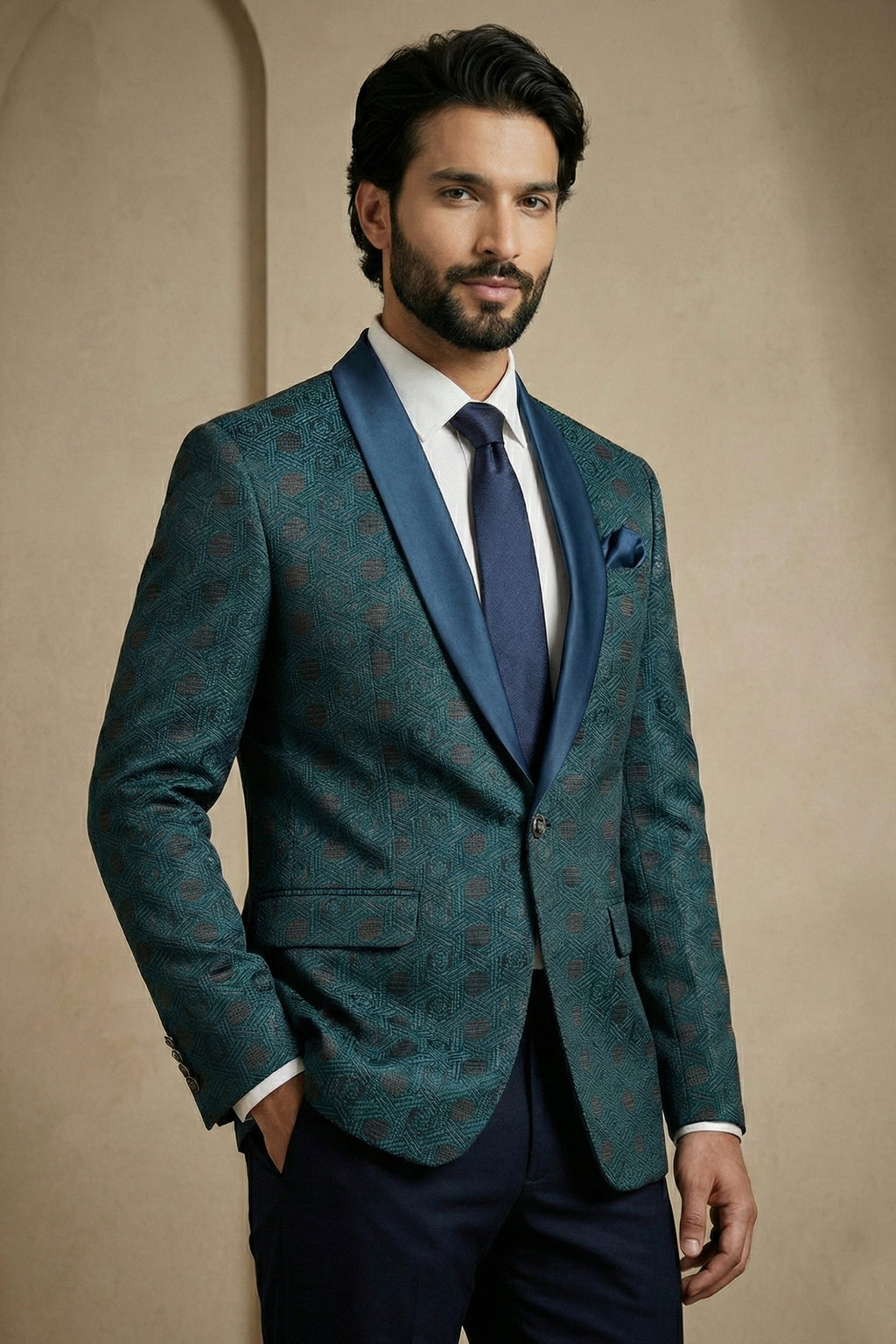 Rama Blue Jacquard 2 Piece Suit