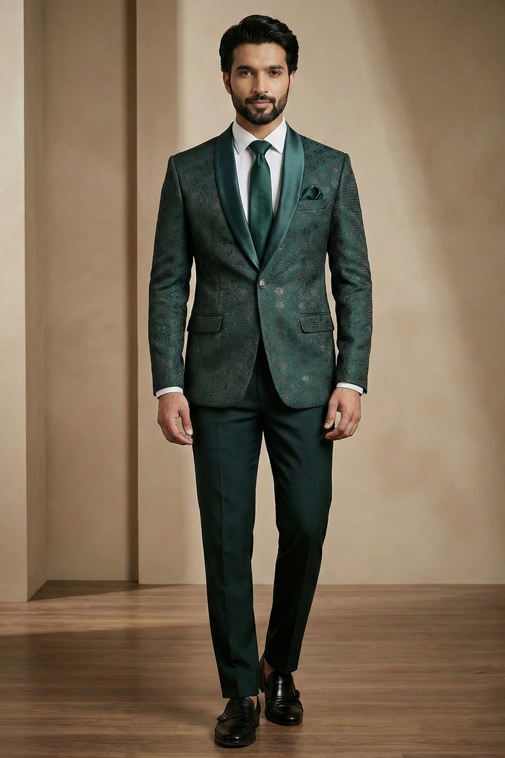 Green Jacquard 2 Piece Suit