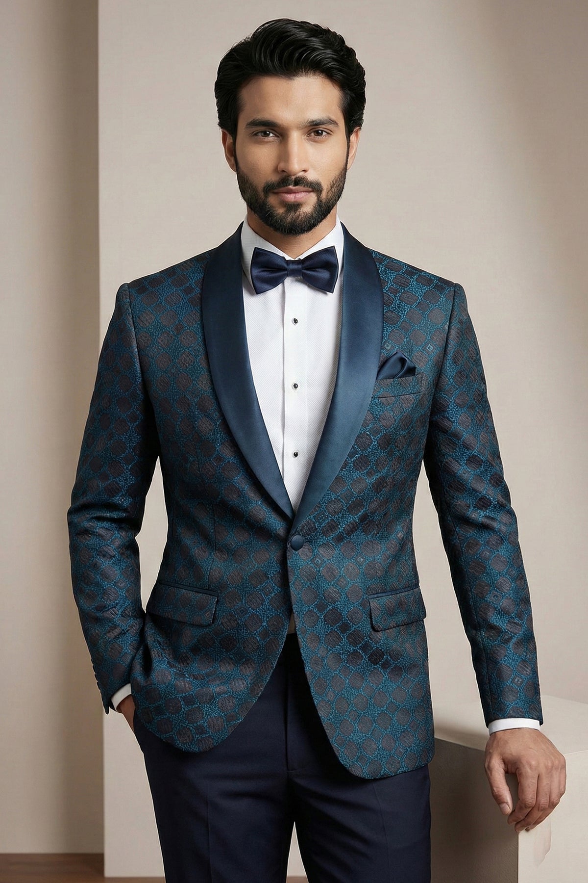 Teal Blue Jacquard 2 Piece Suit