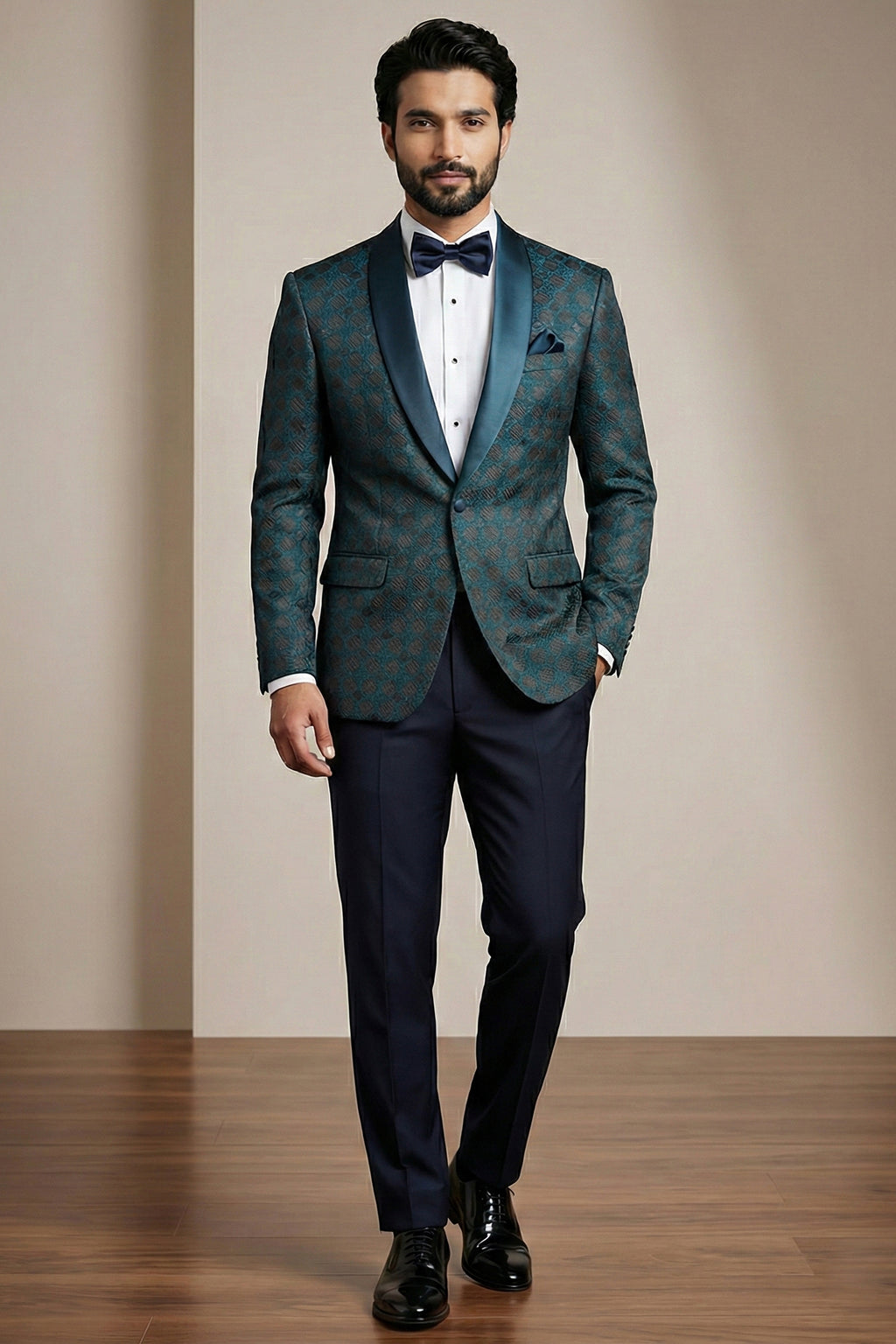 Teal Blue Jacquard 2 Piece Suit