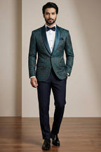 Teal Blue Jacquard 2 Piece Suit