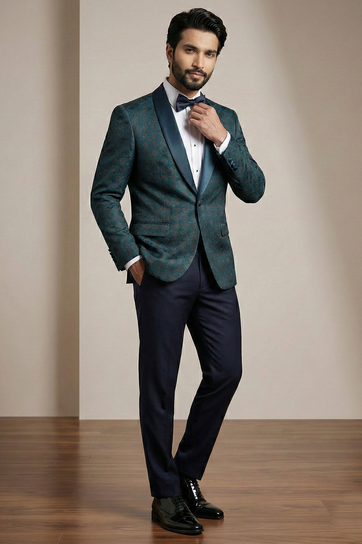 Teal Blue Jacquard 2 Piece Suit