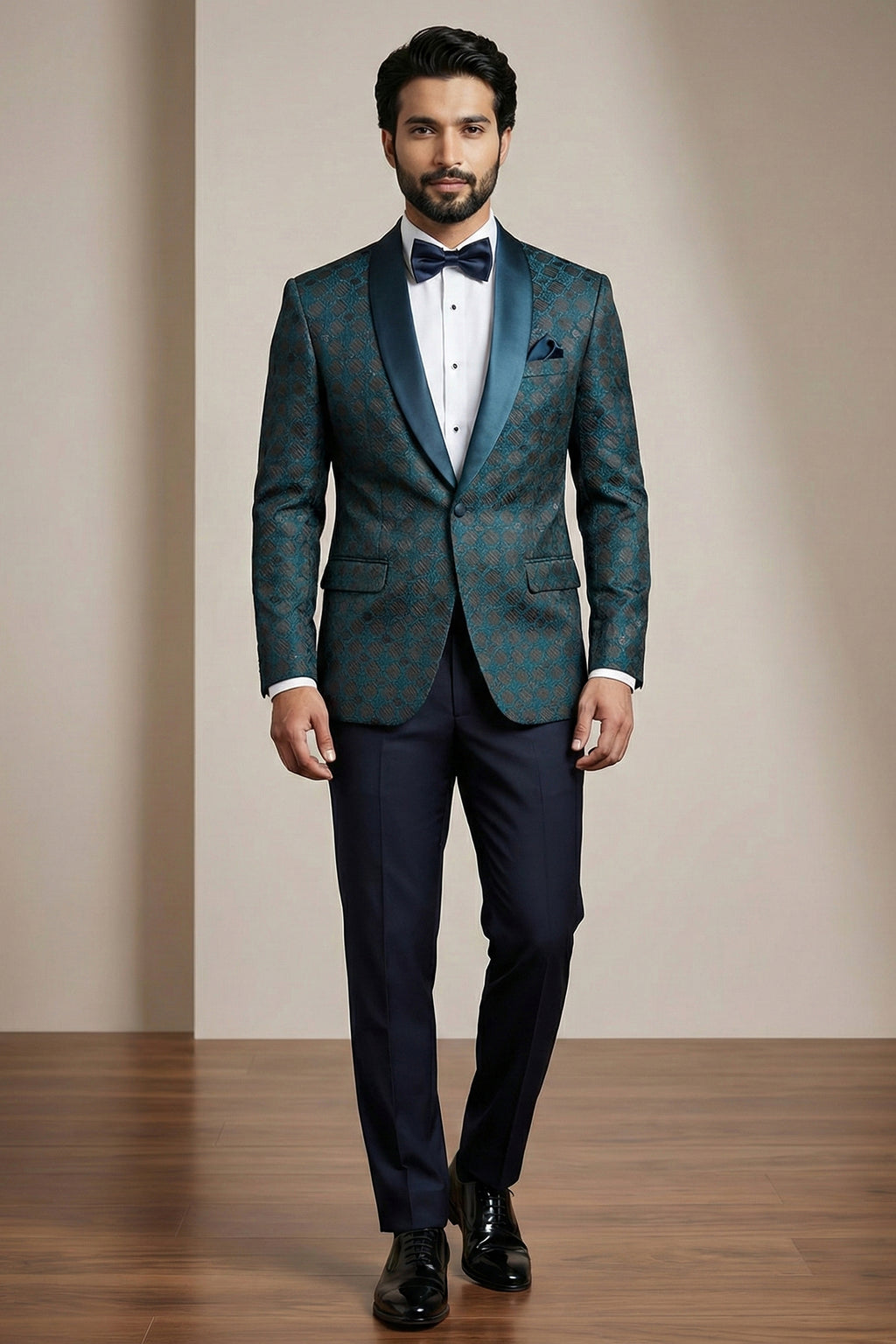 Teal Blue Jacquard 2 Piece Suit
