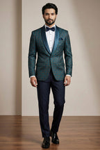 Teal Blue Jacquard 2 Piece Suit
