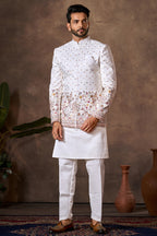 Pearl White Embroidered Kurta Pajama with Jacket