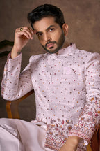 Light Pink Embroidered Kurta Pajama with Jacket