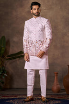Light Pink Embroidered Kurta Pajama with Jacket