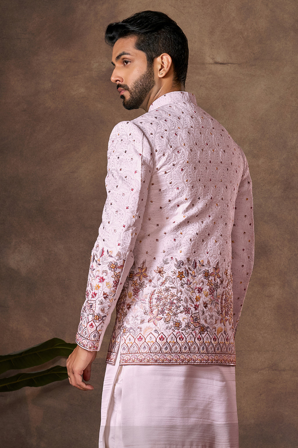 Light Pink Embroidered Kurta Pajama with Jacket
