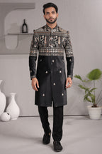 Black Satin Silk Embroidered Indo Western Set